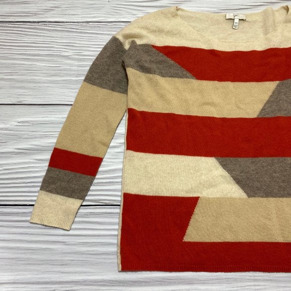 Joie Cashmere Broken Stripe Cream Red Sweater - Picture 7 of 14